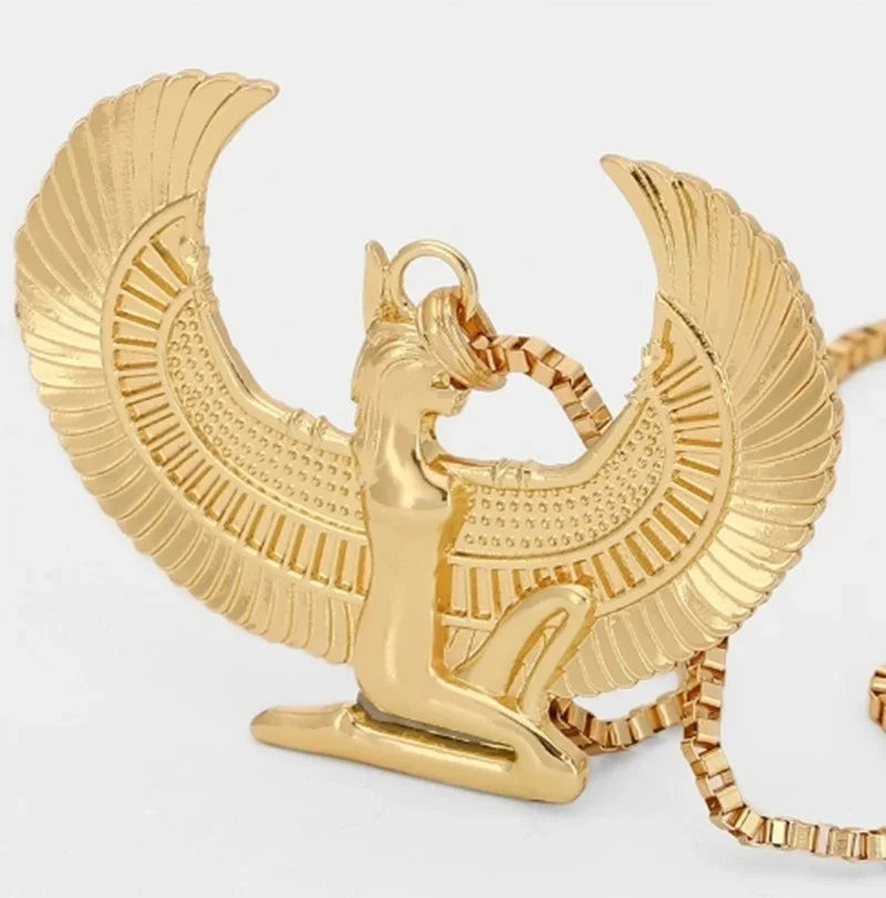 Retro Punk Style Ancient Egypt Isis Wings Horus Eagle Pendant Men's and Women's Fashion Necklace