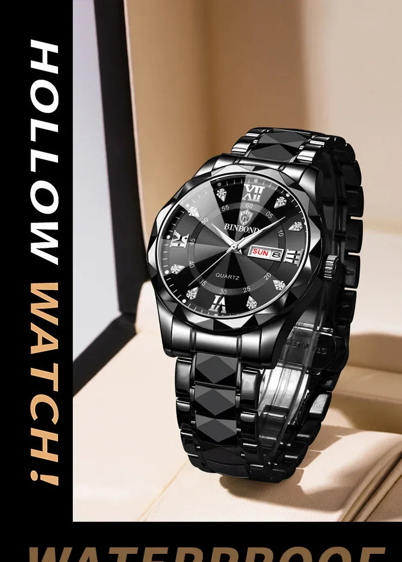 BINBOND B2521 Fashion Casual Business Quartz Men Watches 30M Waterproof Week Date Clock Sport Mens Wristwatch Relogio Masculino