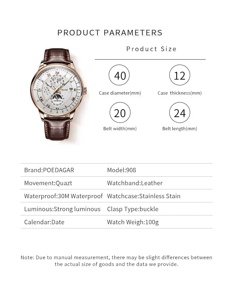Men's Watch New Fashion Leather Waterproof Luminous Top Brand Luxury Mens Quartz Wristwatch Men Sport Casual Watches