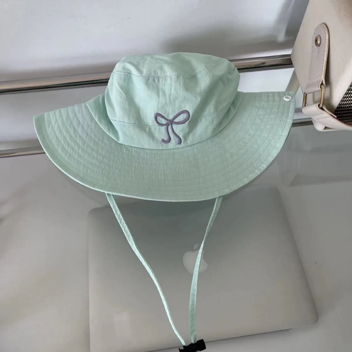 Fashion Bow Embroidery Quick Dry Bucket Hat Summer Hiking Camping Caps Wide Brim Fordable Sunscreen Y2K Hats Girl Women
