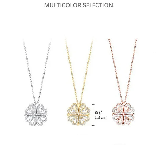 1/2PC Unique Heart Shaped Four Leaf Clover Pendant Necklace Silver Gold Jewelry Zircon Love Clavicle Chain Gifts Openable