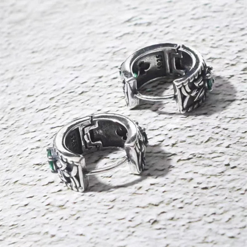 Silver-Plated Fashionable Leaf Green Zircon Hoop Earrings Hypoallergenic Earrings for Men and Women Trendy Jewelry