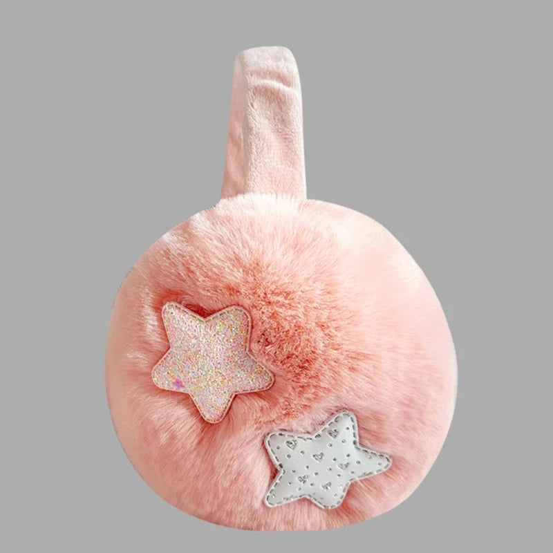 Furry Earmuffs Sequins Stars Pattern Winter Warm Earmuffs Foldable Plush Ear Muffs Women Outdoor Skiing Ear Warmer Earflap Lady