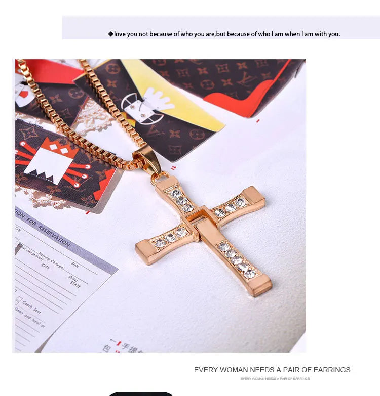 Hip Hop Rhinestone Cross Pendant Necklace for Men Women Punk HipHop Fashion Gift Jewelry