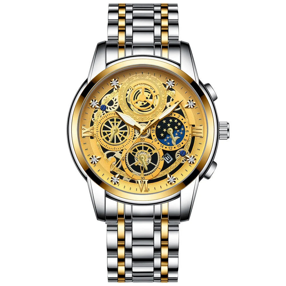 BINBOND Luxury Fashion Casual Quartz Men Watch Stainless Steel Strap Luxury Dial Luminous 30M Waterproof Business Men Wristwatch