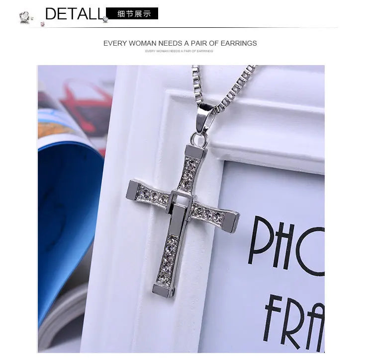 Hip Hop Rhinestone Cross Pendant Necklace for Men Women Punk HipHop Fashion Gift Jewelry