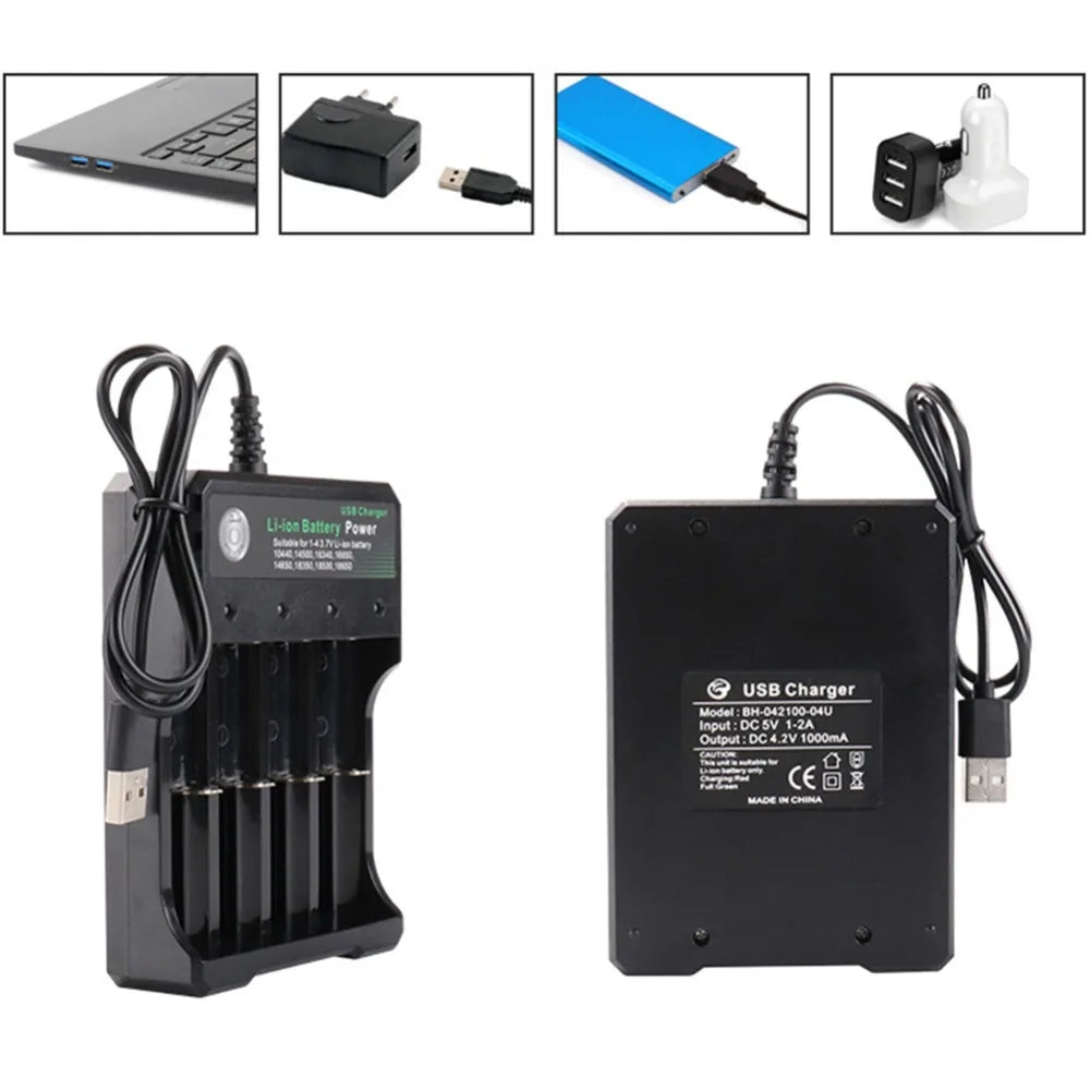 2 3 4 Slot 18650 Charger LiIon Battery 4.2V USB Independent Charging Portable Electronic 18500 16340 14500 26650 Battery Charger