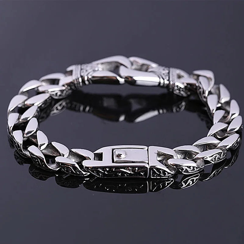 Nordic  Celtic Double Wolf Head Men's Stainless Steel Chain Bracelet Byzantine King Chain Punk Rock Party Jewelry