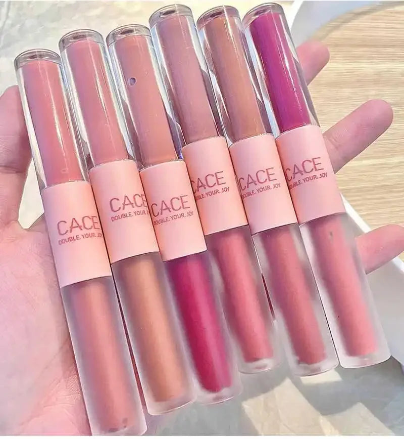 Matte Velvet Sexy Red Tint Double Head Lip Gloss Liquid Lipstick Waterproof Lipgloss Lasting Lip Glaze Korean Makeup Cosmetics