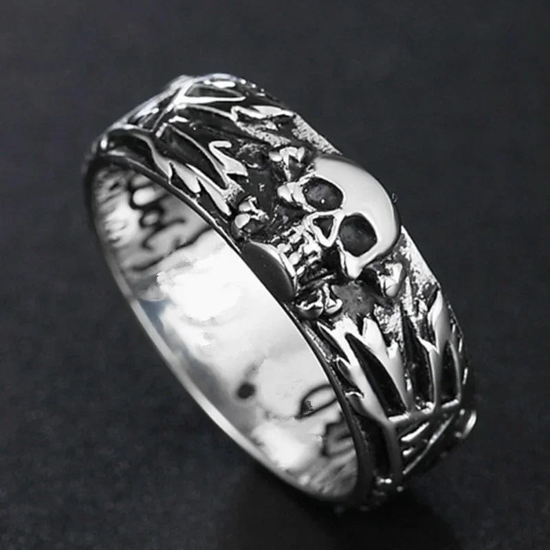 Christian Gothic Red Gemstone Cross Ring Vintage Catholic Prayer Amulet Jewelry for Men