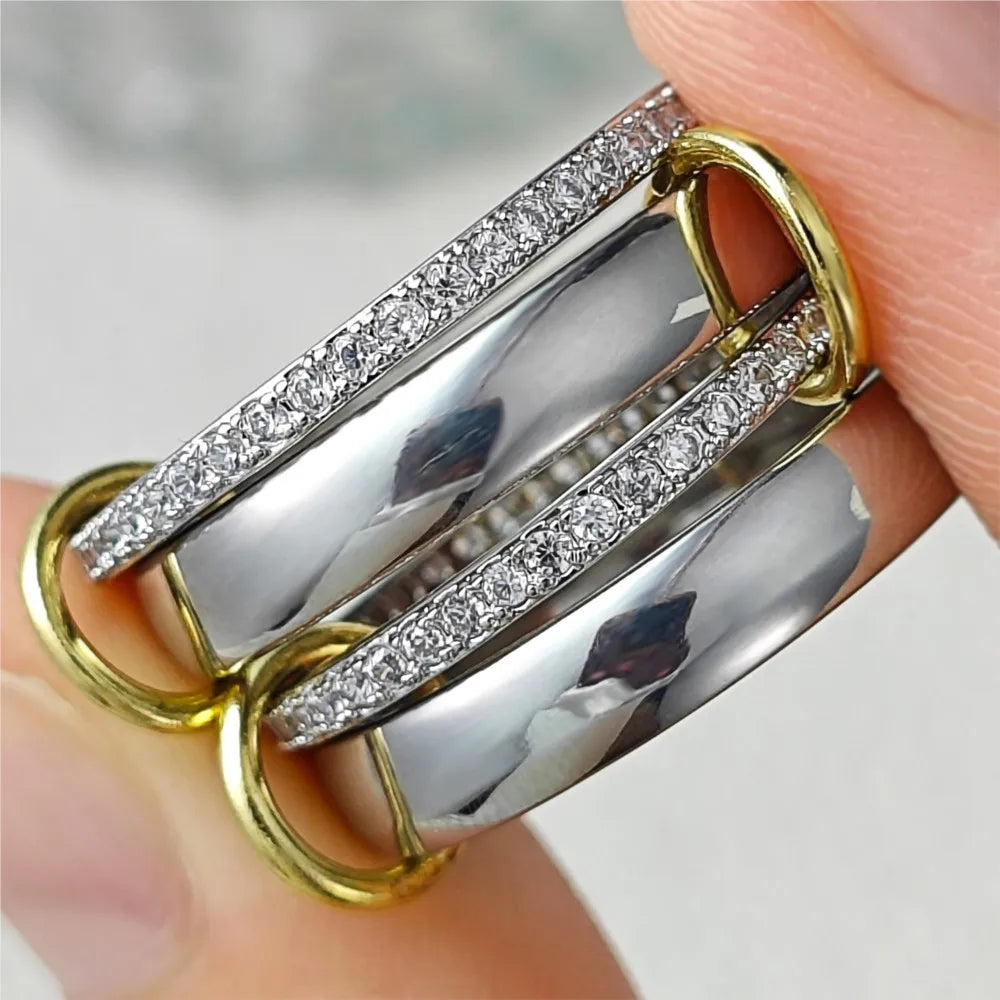 Stainless Steel Spinelli Kilcollin Ring Set For Women Men Micro Paved CZ Silver Color Four-Piece Stackable Rings Jewelrly Gifts