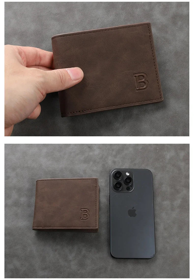 New Fashionable Vertical Retro 2% Off Multi Card Slot Wallet Matte Multi functional Leisure Multi card Slot carbon wallet men