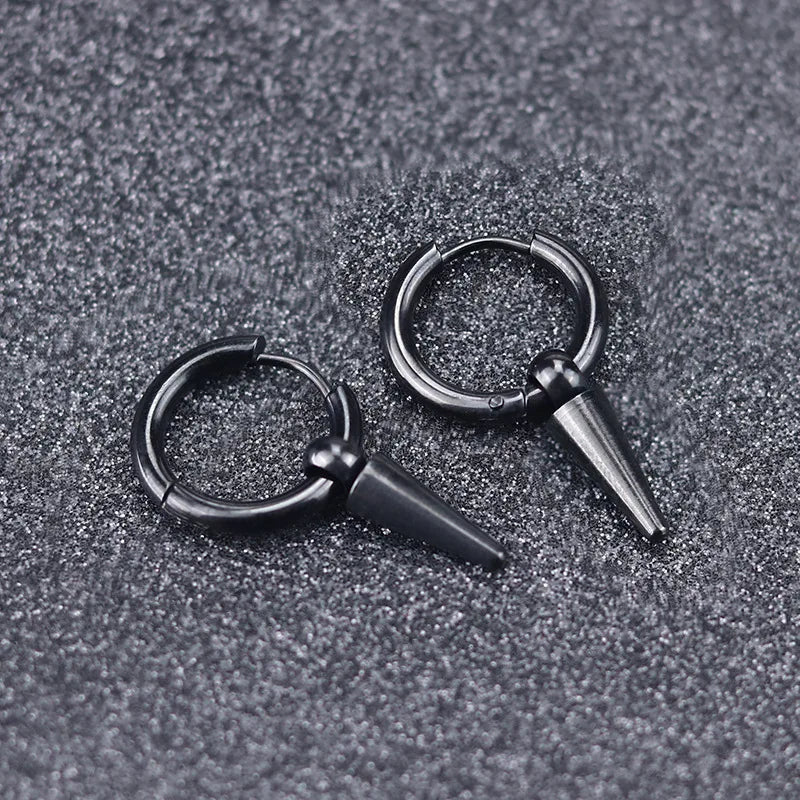Rock Cone Pendant Hoop Earrings Women Men Stainless Steel Geometric Cartilage Single Earring Hip Hop Piercing Jewelry