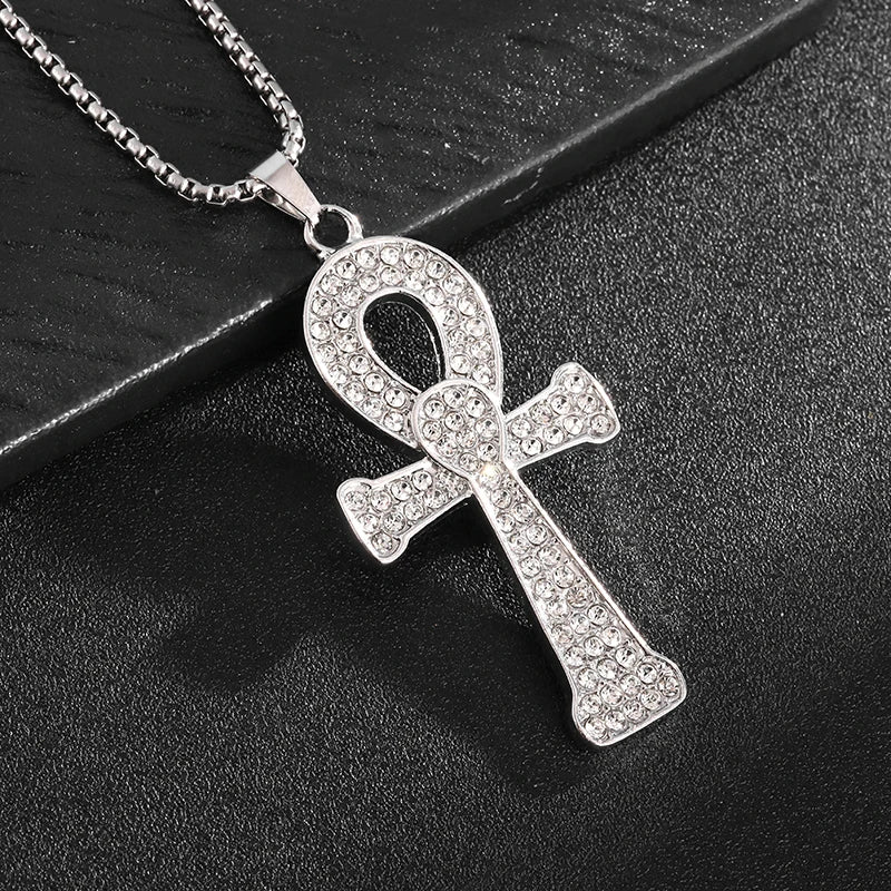 Shining Iced Out Ancient Egyptian God Eye of Horus Cross Pendant Necklace for Men and Women Hip Hop Trendy Amulet Jewelry Gift