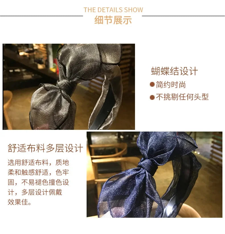 Bow Hairband Black Mesh Headband for Women Korean Fashion Double Layers Headbands with Lips Print Ladies Hair Accessories