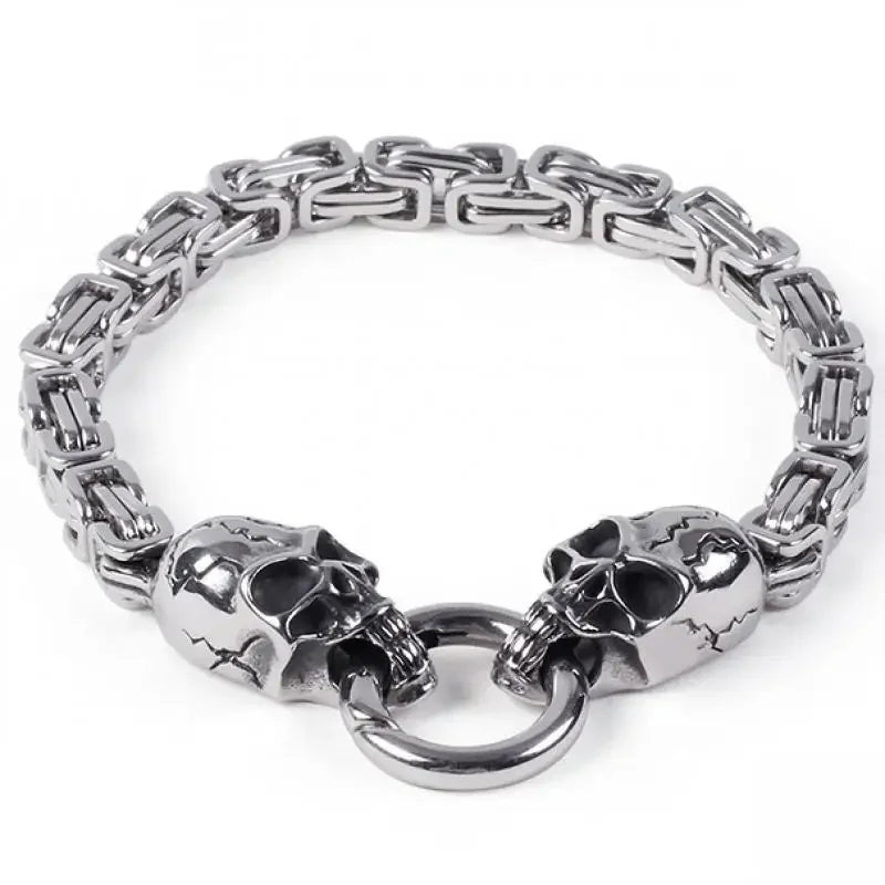 Nordic  Celtic Double Wolf Head Men's Stainless Steel Chain Bracelet Byzantine King Chain Punk Rock Party Jewelry