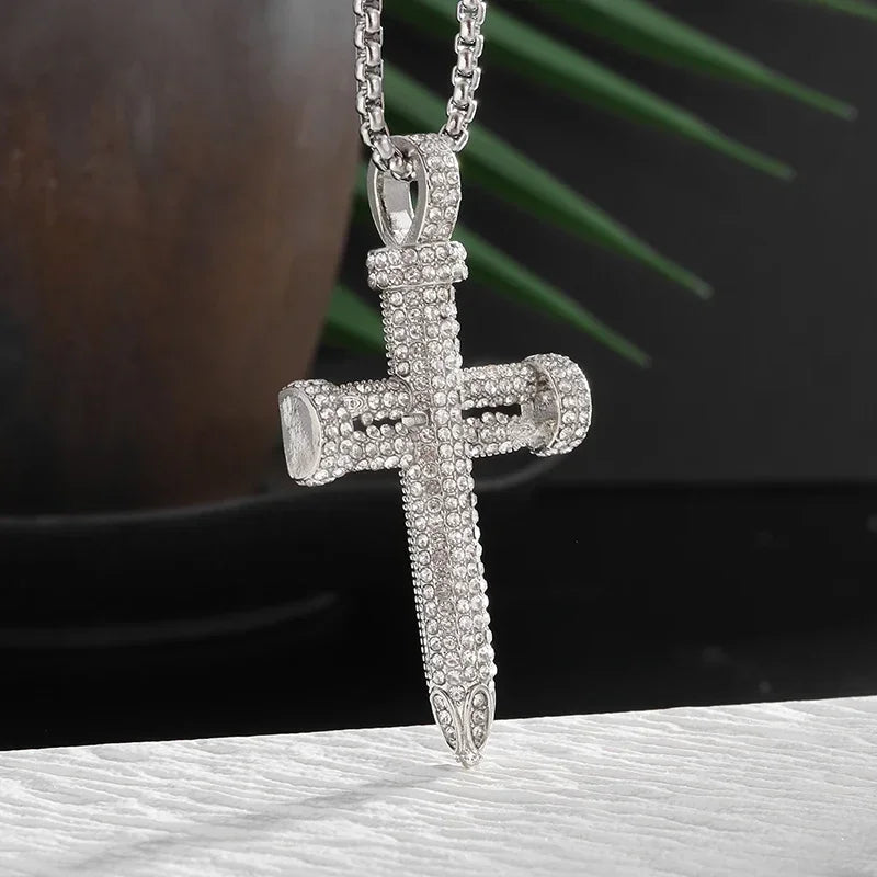 Shiny Ice Crystal Zircon Christian Cross Pendant Men and Women Hip Hop Trend Jewelry Catholic Amulet Necklace