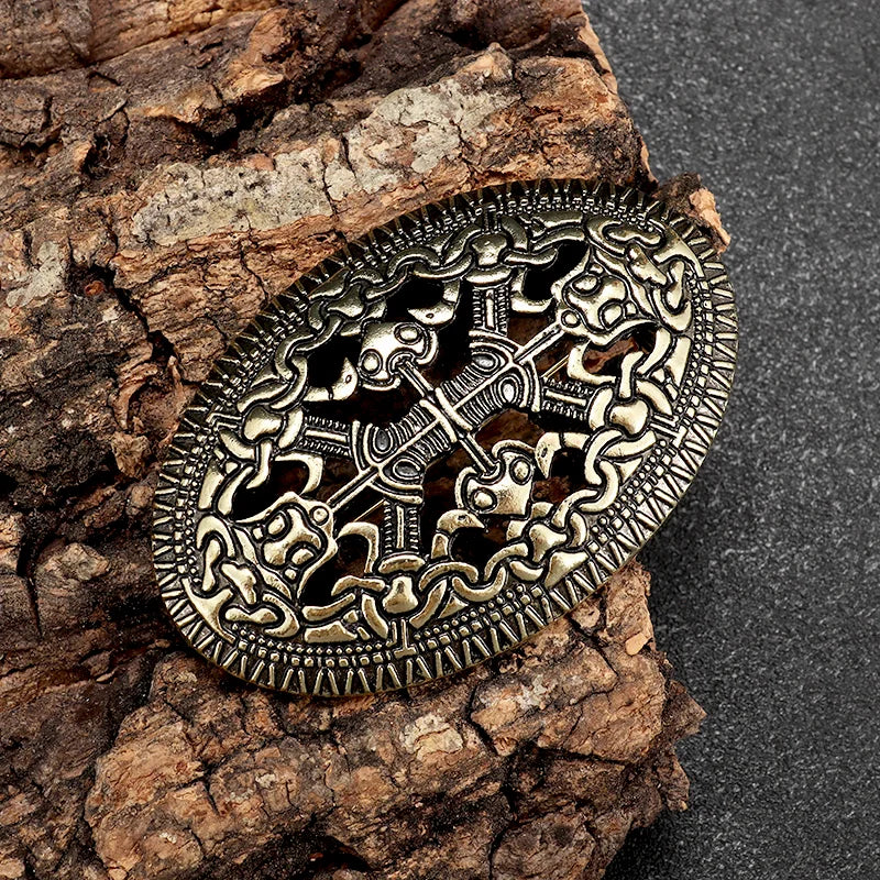 Vintage Norse Mythology Iceland Norse Shield Brooch Medieval Clothing Fastener Clothes Scarf Cloak Jewelry for Men Women