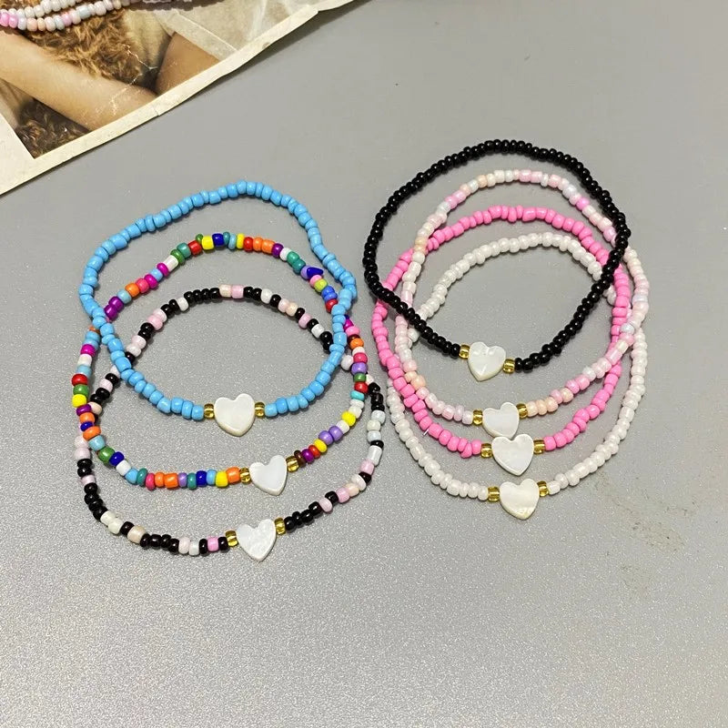 Small Glasses Beads Bracelet for Girl Women Nature shell Love Heart Hand Jewelry Gift for Friend Wholesale  Dropshipping