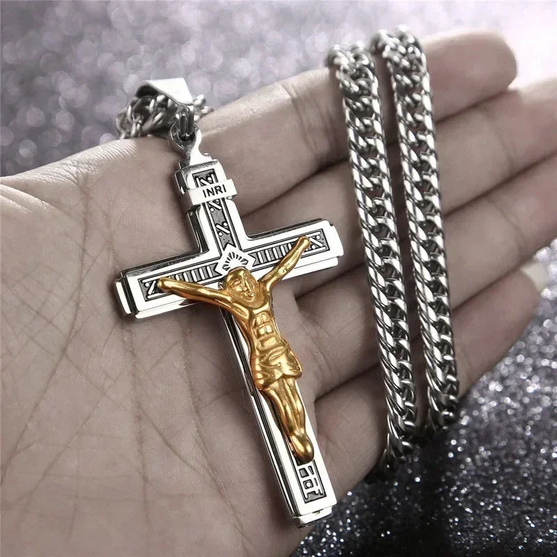Christian Iced Out Bling Jesus Head Portrait Necklace Pendant Male and Female Cross Catholic Amulet Jewelry