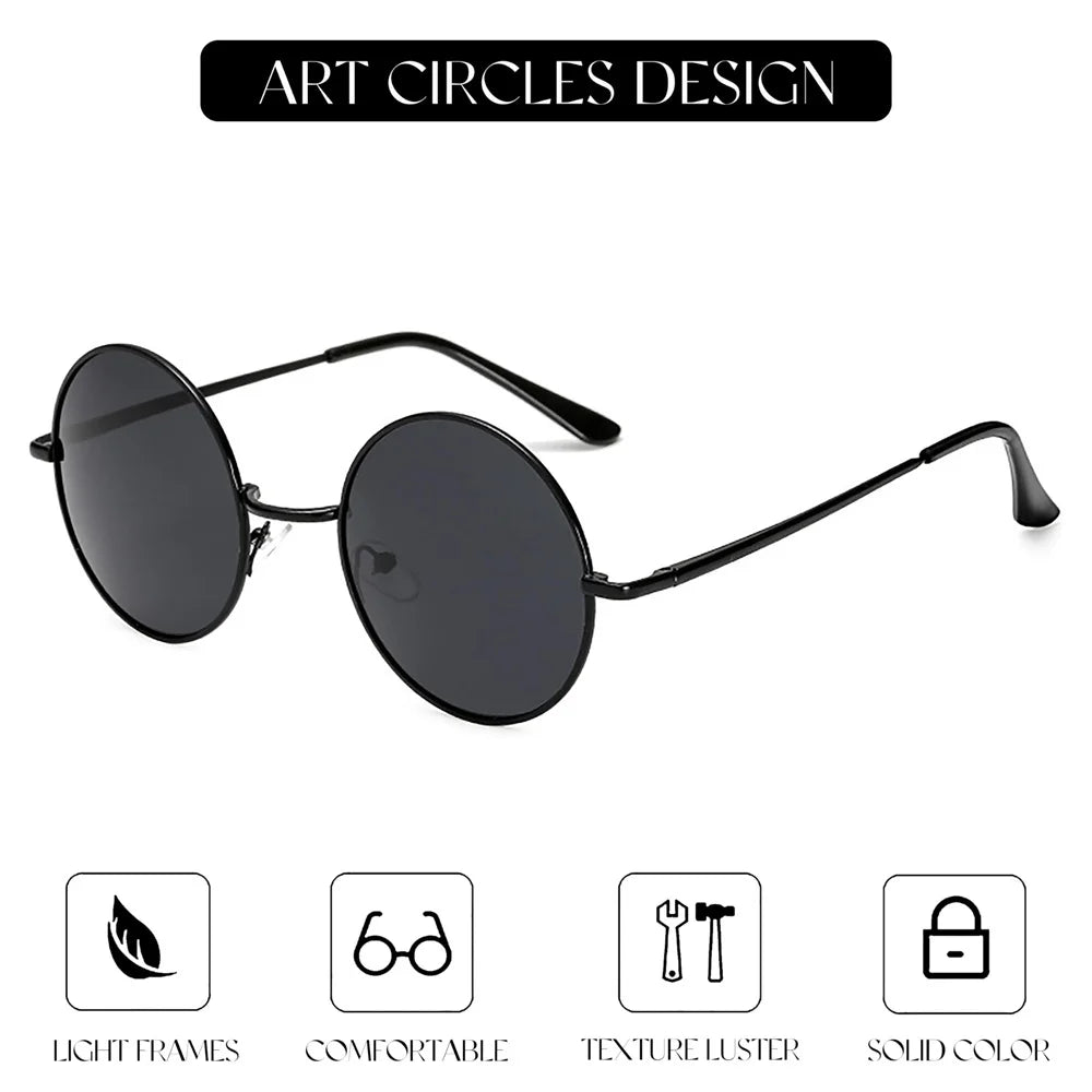 Retro Round Sunglasses For Men Women Metal Hippie Circle Eyeglasses Clear Lens Sun Glasses Goggles Wedding Photo Prop Eyewear