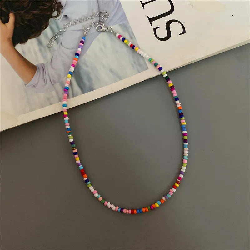 1 pc Irregualr Glasses Beads Choker Necklace for Women Fashion Trendy Popular Short Neck Jewelry Colorful Necklace  Wholesale