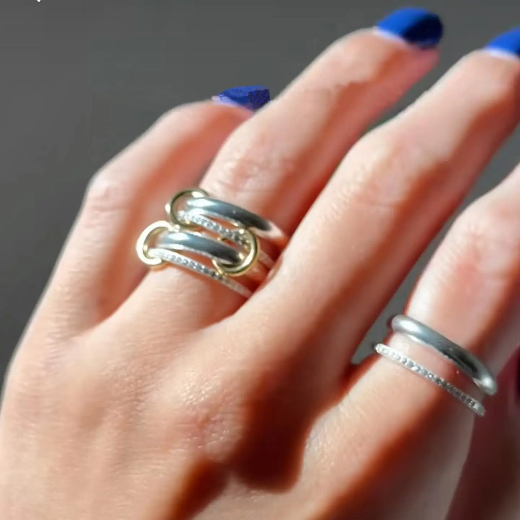 Stainless Steel Spinelli Kilcollin Ring Set For Women Men Micro Paved CZ Silver Color Four-Piece Stackable Rings Jewelrly Gifts
