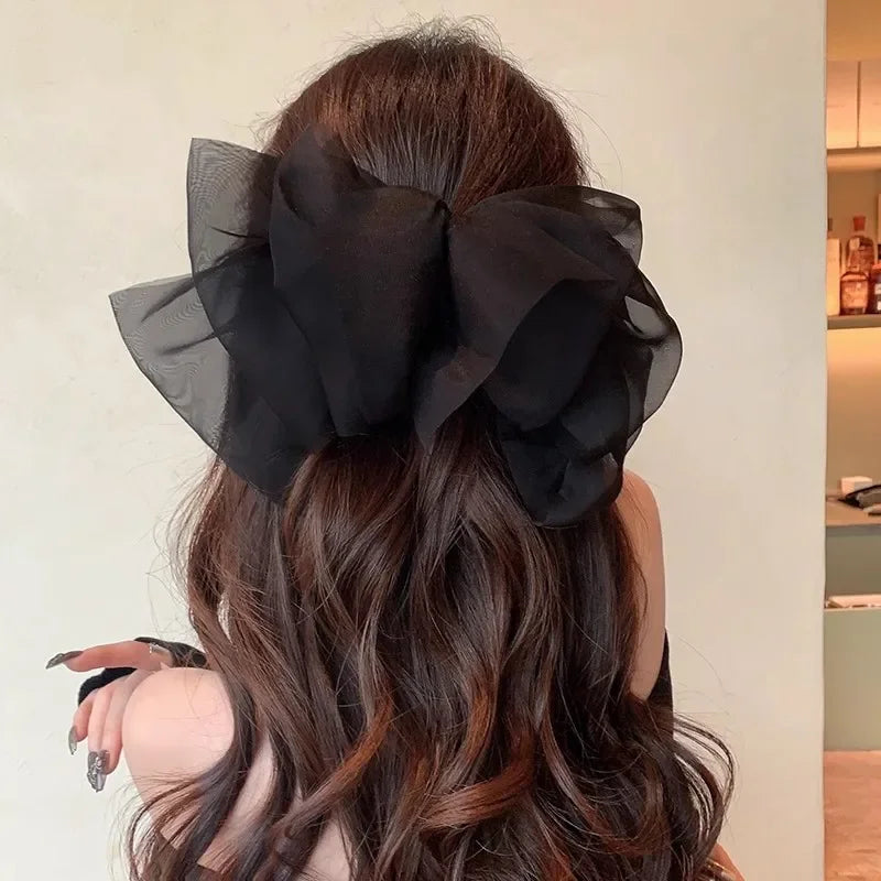 Fashion New Oversize Hair Bows Chiffon Solid Color Large Bowknot Hairpins Spring Clamp Clip Women Korea Headwear Accessories
