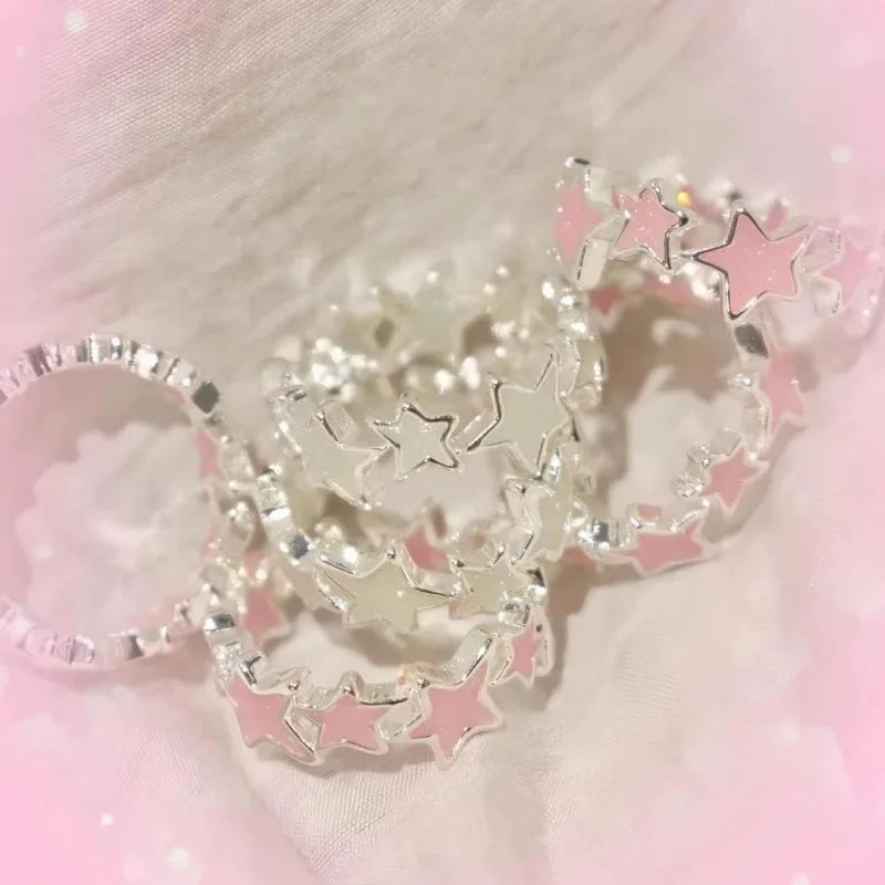 Y2k Irregular Pink Stars Rings Sweet Girls Cute Opening Adjustable Ring Korean Enamel Blue Star Paired Rings Aesthetics Jewelry