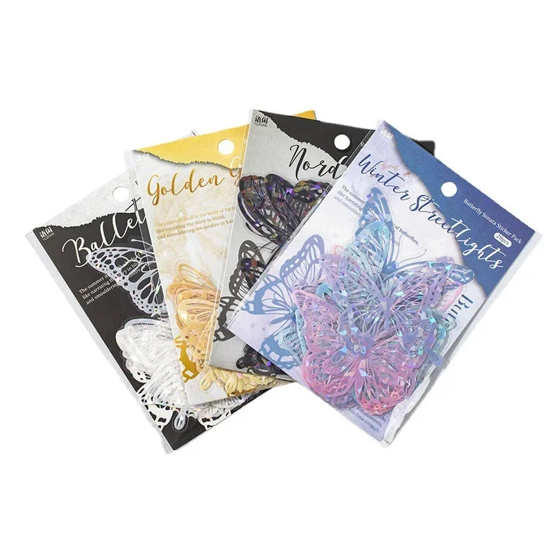20pcs PET Butterfly Transparent Silver Color Stickers, Holographic Laser Decals for Luggage Laptop Phone Case Mug Decoration