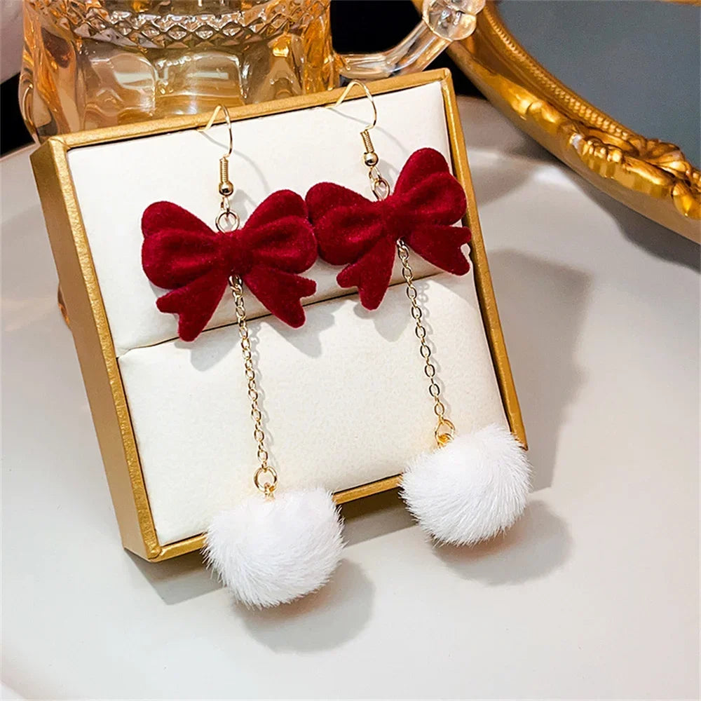 Retro Style Red Bowknot Stud Earrings for Women Girls Simple Earings Piercing Aesthetics Elegant Earrings Christmas Jewelry Gift