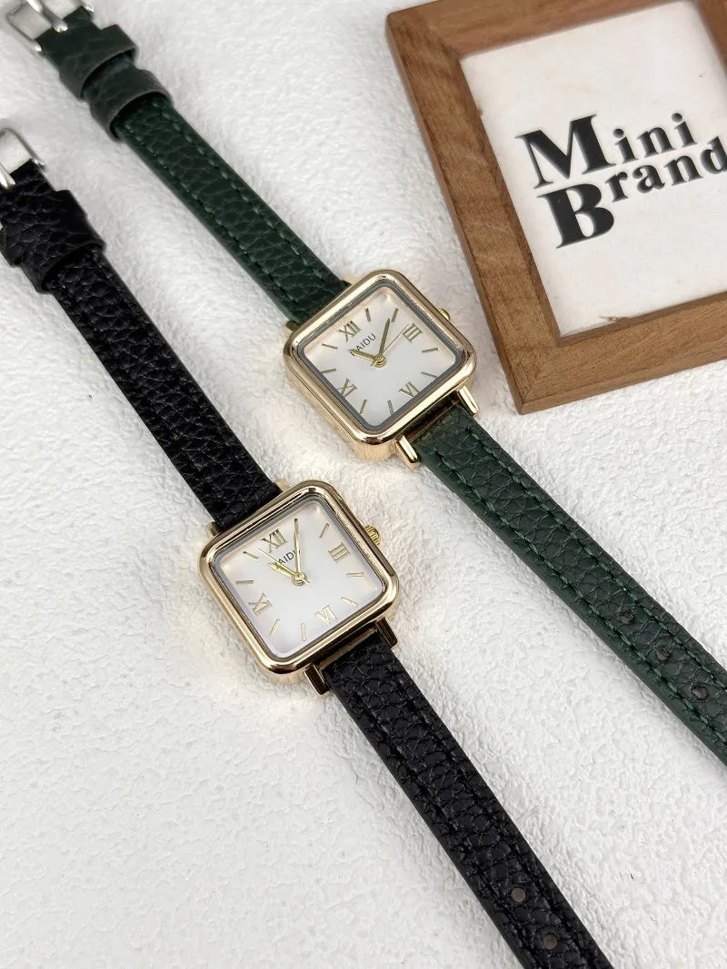 Vintage Small Square Watch Famous Brand Women Quartz Watch Luxury Gifts Ladies Clock Red Leather Strap Wristwatches Dropshipping