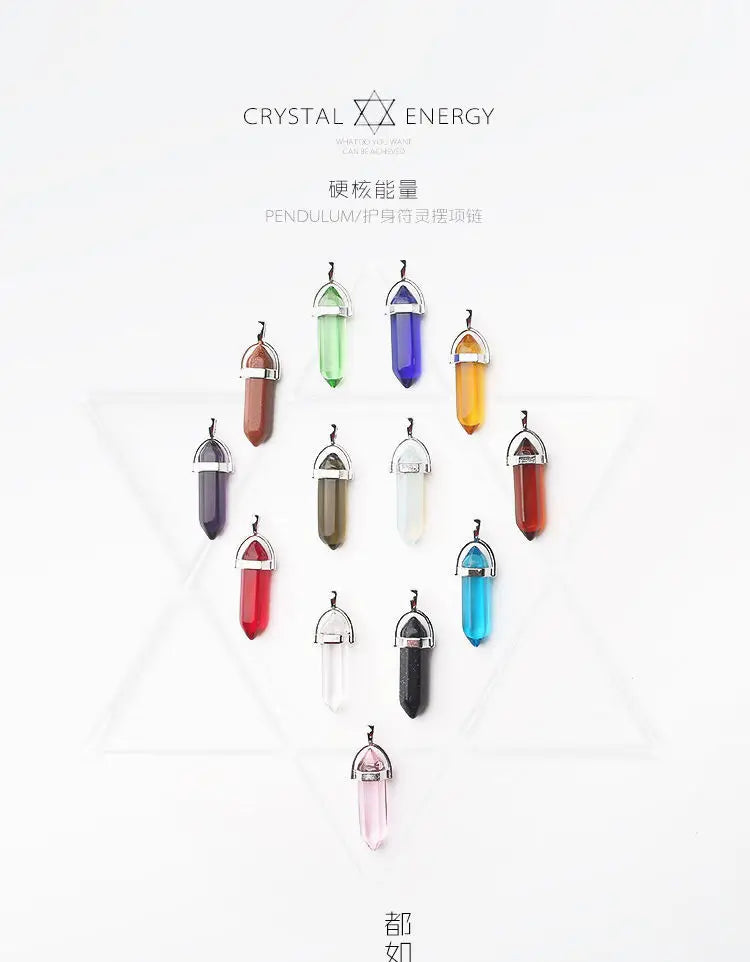 Natural Stone Pendant Necklace Ladies Girls Gift PU Leather Hexagonal Pillar Pointed Jewelry