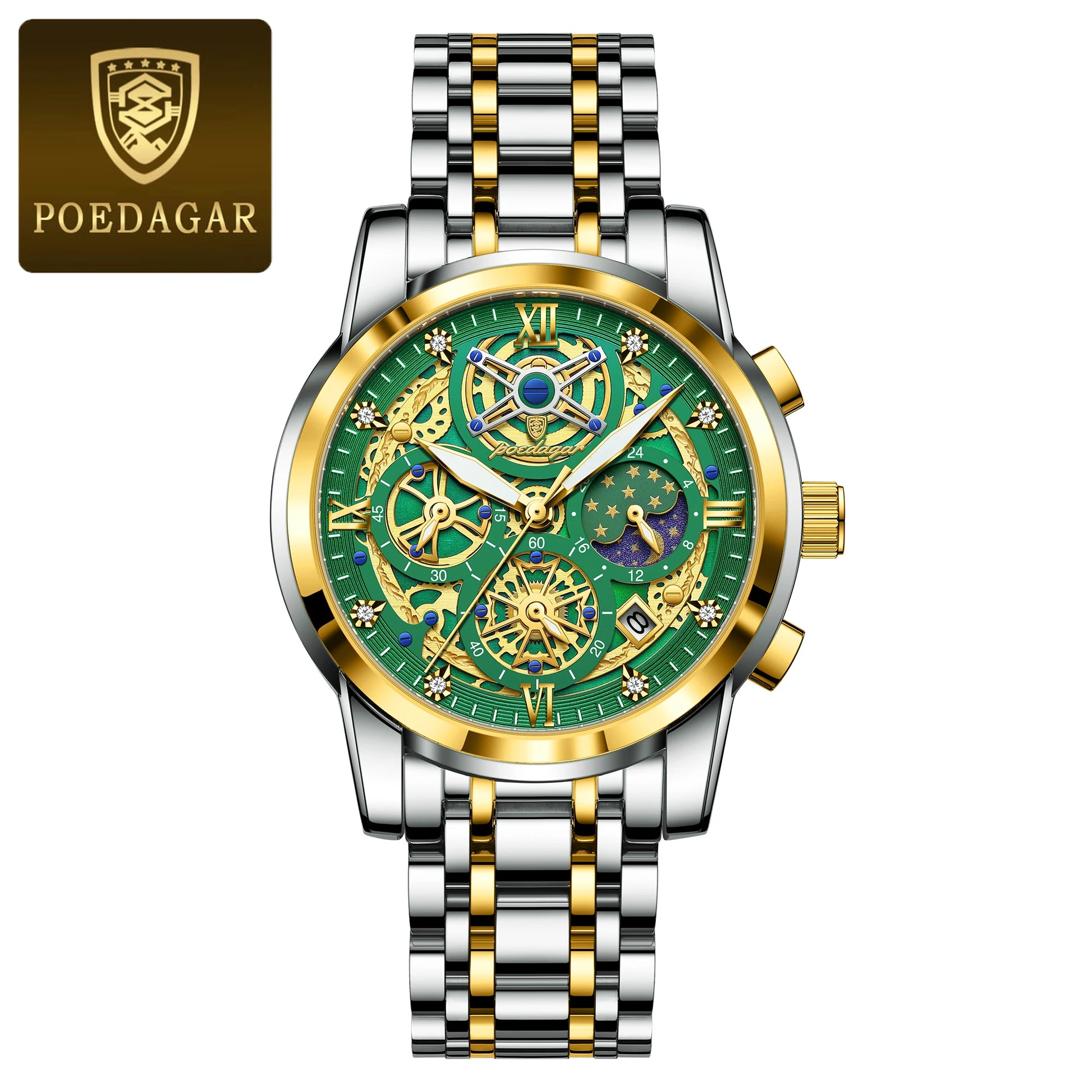POEDAGAR Luxury Watch For Men Original Waterproof Luminous Date Man Clock Chronograph Stainless Steel Quartz Men's Watches Reloj