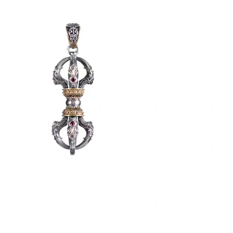 Vintage Buddhist Dharma Vessel Exorcism Vajra Pendant Necklace for Men Necklace Religious Amulet Accessory Gift