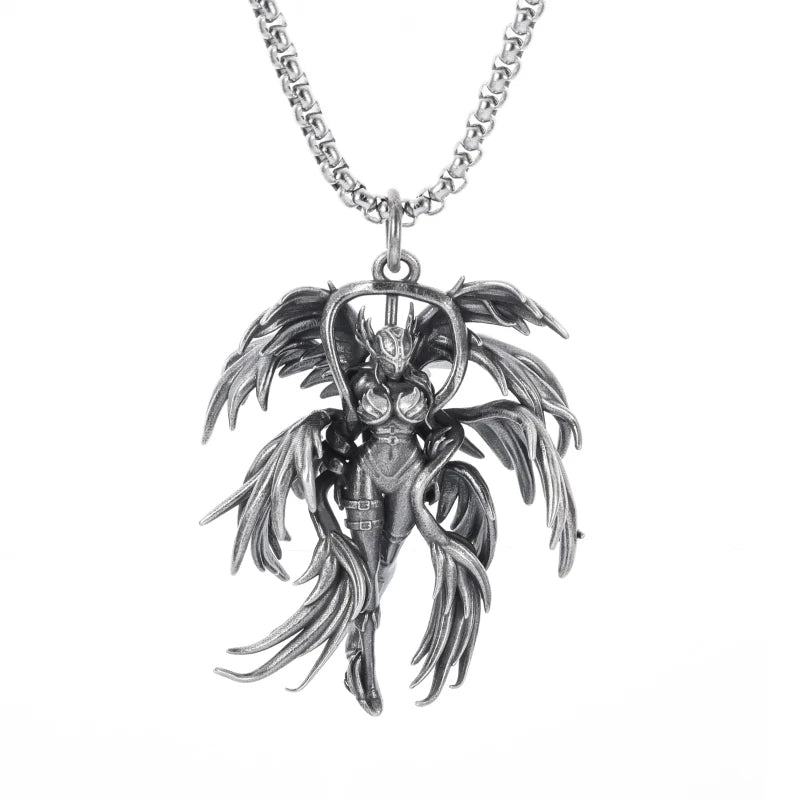 Silver-Plated Anime Mecha Beautiful Girl Girl Pendant Necklace Men and Women Hip-Hop Rock Punk Trendy Jewelry Gift