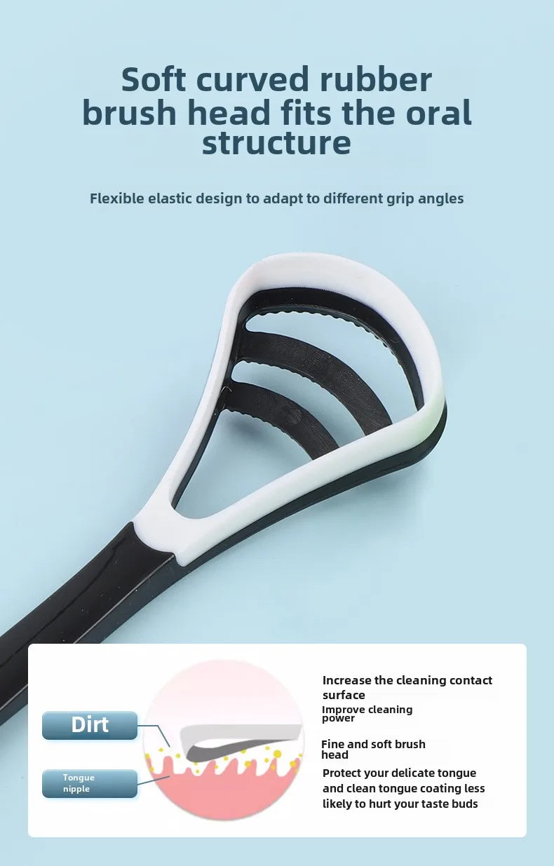 1PCS Silicone Tongue Scraper With Ergonomic Handle Double-sided Fresher Breath Tongue Cleaning Brush Oral Hygiene Tool Wholesale