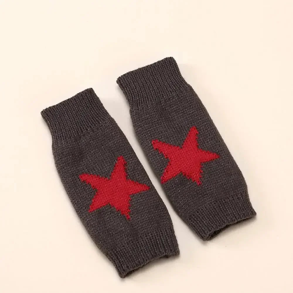 2024 Y2k Knitted Gloves Half Finger Star Gloves Winter Warm Woolen Pentagram Soft Hand Fingerless Emo Gloves Preppy Mittens