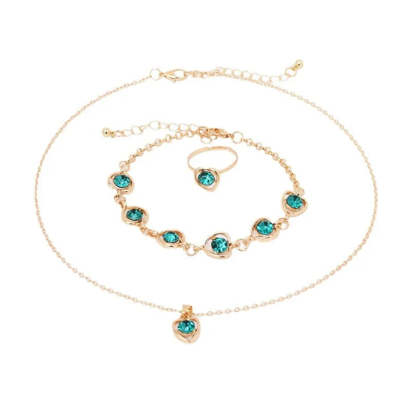 5 Piece Women's Fashion Personalized White Crystal Necklace Bracelet Ring Earring Set Jewelry Accessories