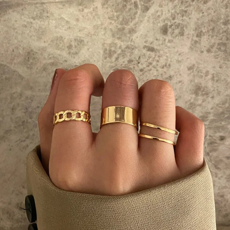 Vintage Korean Gold Silver Color Pearl Rings Set Jewelry For  Girls Butterfly Hollow Heart  Ring For Women Accessories