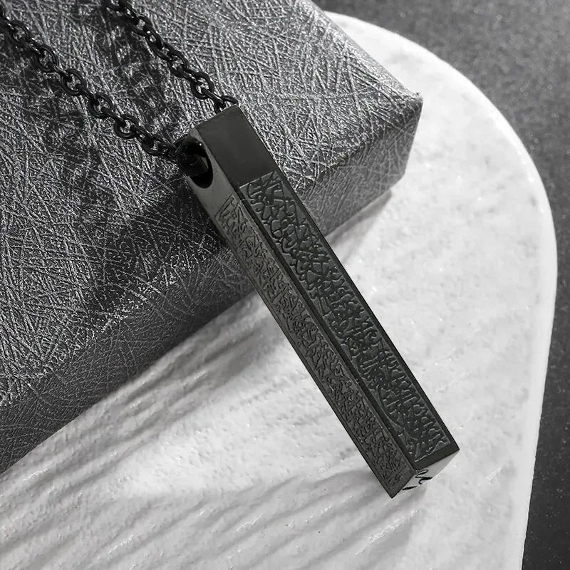 Stainless Steel Ayatul Kursi Cube Pendant Necklace Arabic Islamic Muslim Faith Religious Jewelry Ramadhan Gift for Women