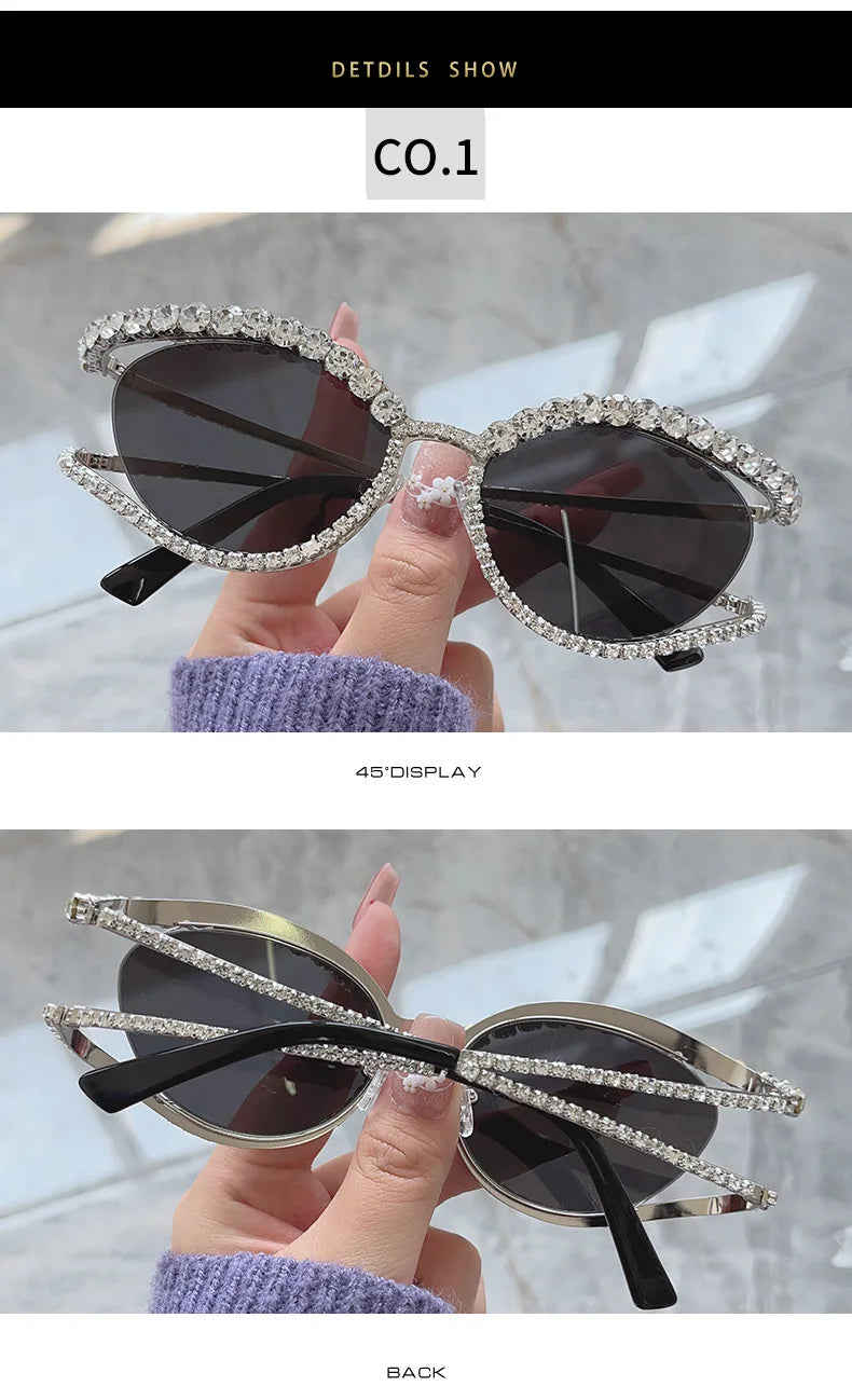 2023 Fashion Luxury Crystal Shiny Sunglasses Women Sexy Cat Eye Rhinestone Party Elegant Sun Glasses Female Shades Oculos De Sol
