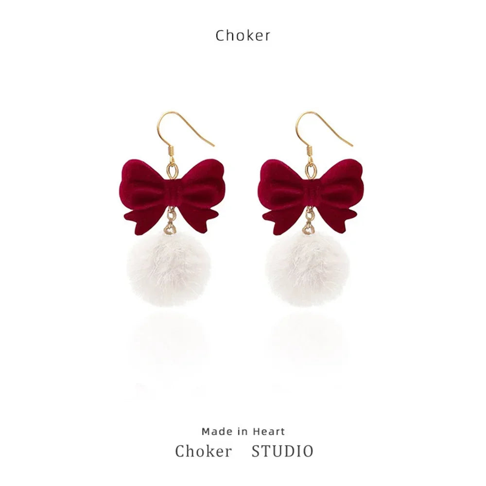 Retro Style Red Bowknot Stud Earrings for Women Girls Simple Earings Piercing Aesthetics Elegant Earrings Christmas Jewelry Gift