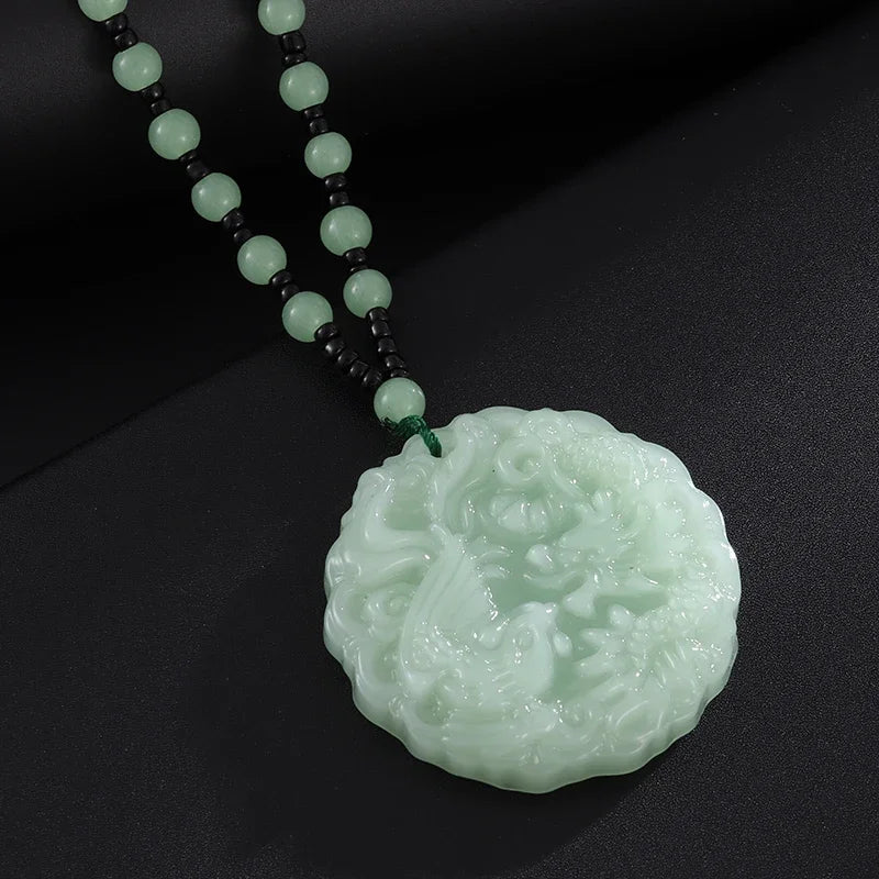 Exquisite Luxury Bamboo Imitation Jade Dragon Column Phoenix Necklace Suitable for Men and Women's Fashionable Charm Jewelry