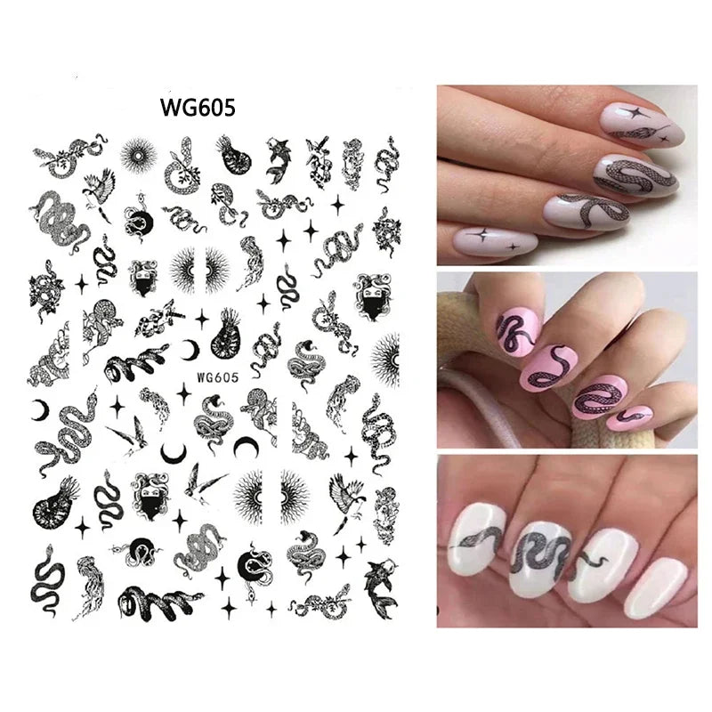 3D Chinese Red Black Dragon Manicure Decor Stickers Snake Nail Sticker DIY Self Adhesive Nail Decals Acrylic Nail Art Decoration