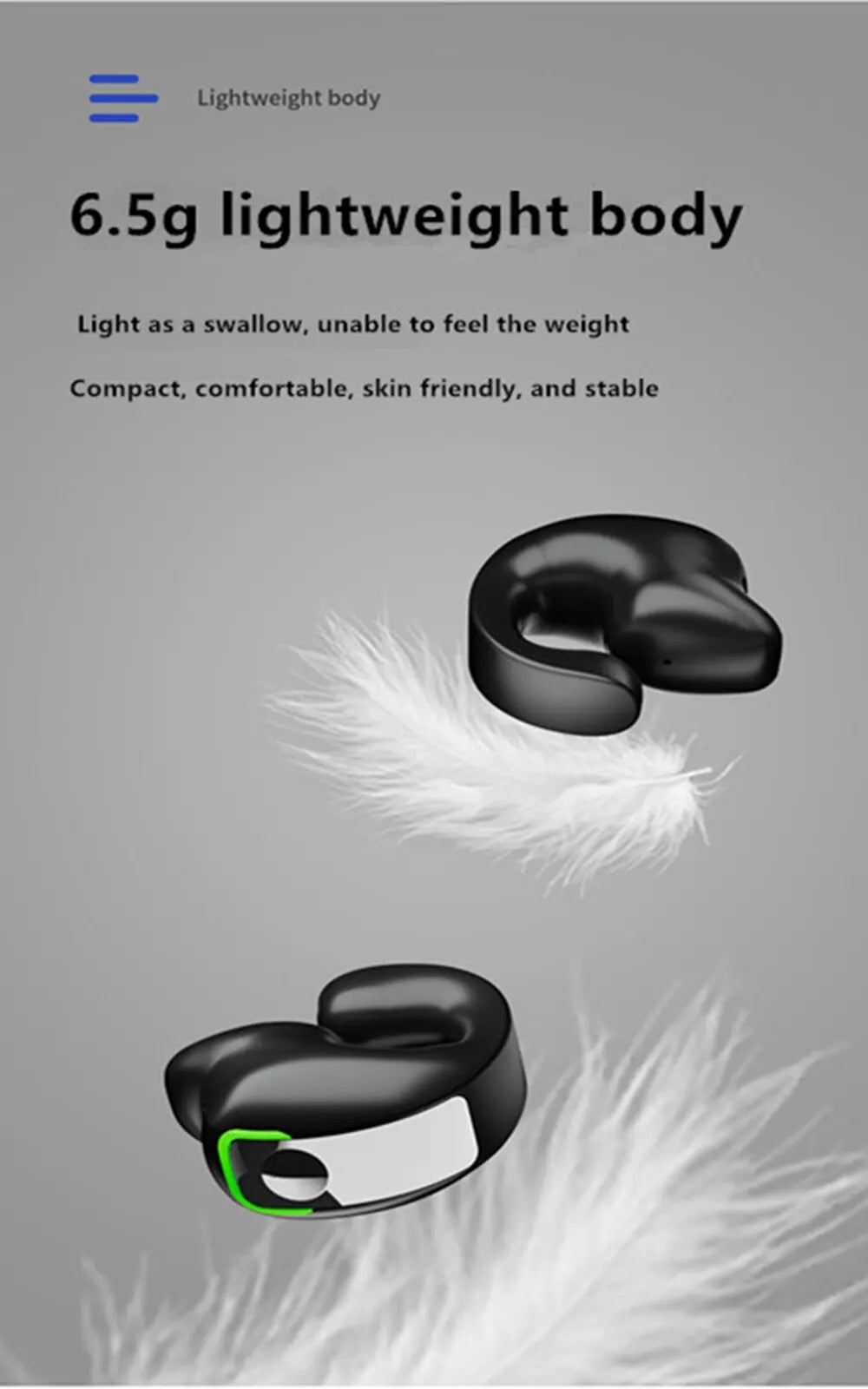 Bone Conduction Earbuds Waterproof Mini Single Ear Clip Earphone Bluetooth-compatible 5.3 Wireless Headphone for Call Smartphone