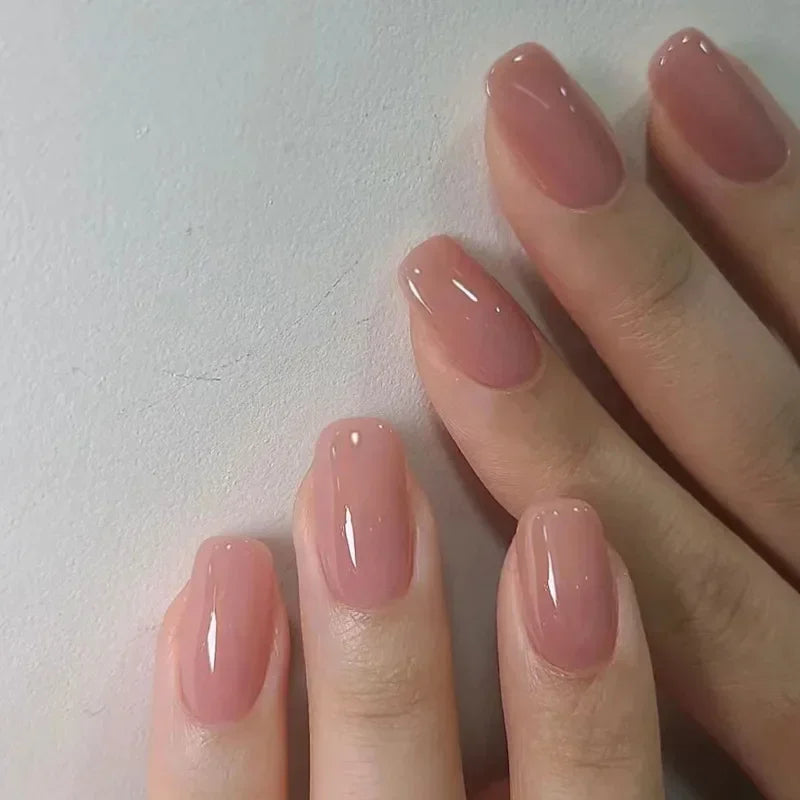 24pcs Suqare Head Press on Nails Cat Eye False Nails with Glue Simple French Nail Full Cover Glossry Nude Artificial Fake Nails