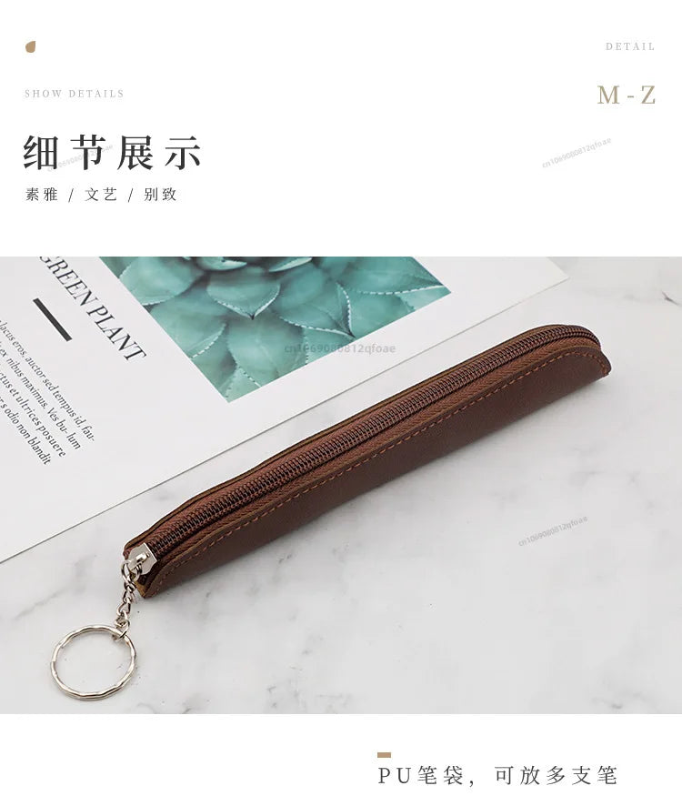 Creative Portable Pen Bag Retro Style Minimalist Tablet Stylus Protective Case PU Pencil Bag Zipper Pen Case