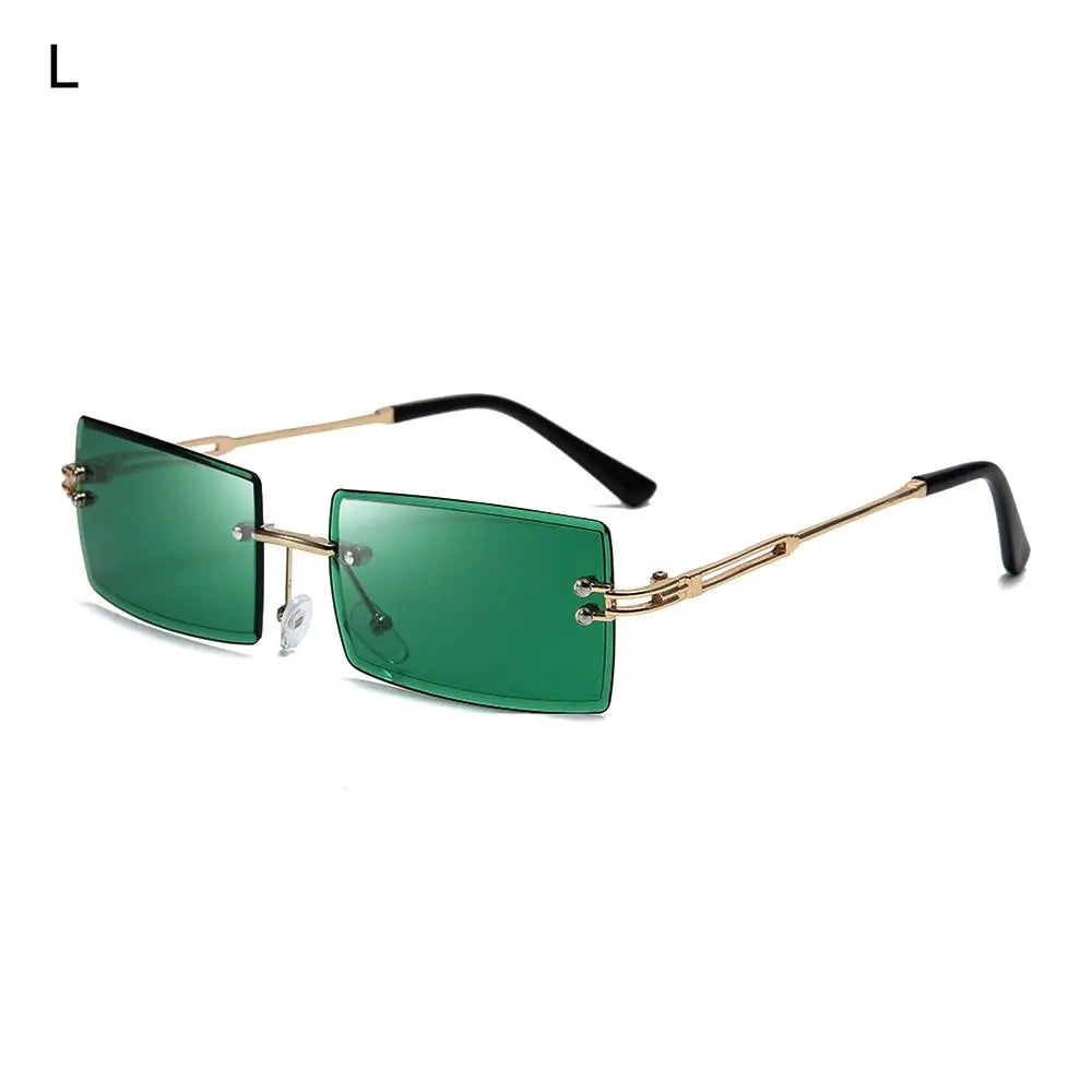 Fashion Rimless Sunglasses Solid Green Ocean Lens Eyewear Women Street Shooting Catwalk Glasses Vintage Brand Beach Sun Glasses