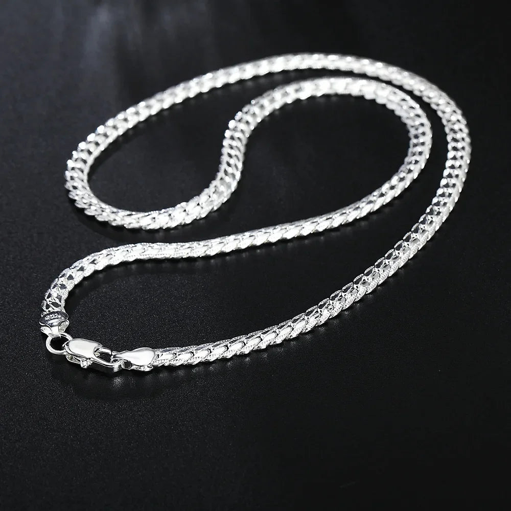 LATS 20-60cm Silver Plated 6mm Full Sideways Necklace for Woman Men Gold Color 18/20/24 Inch Chain Fashion Wedding Jewelry Gift